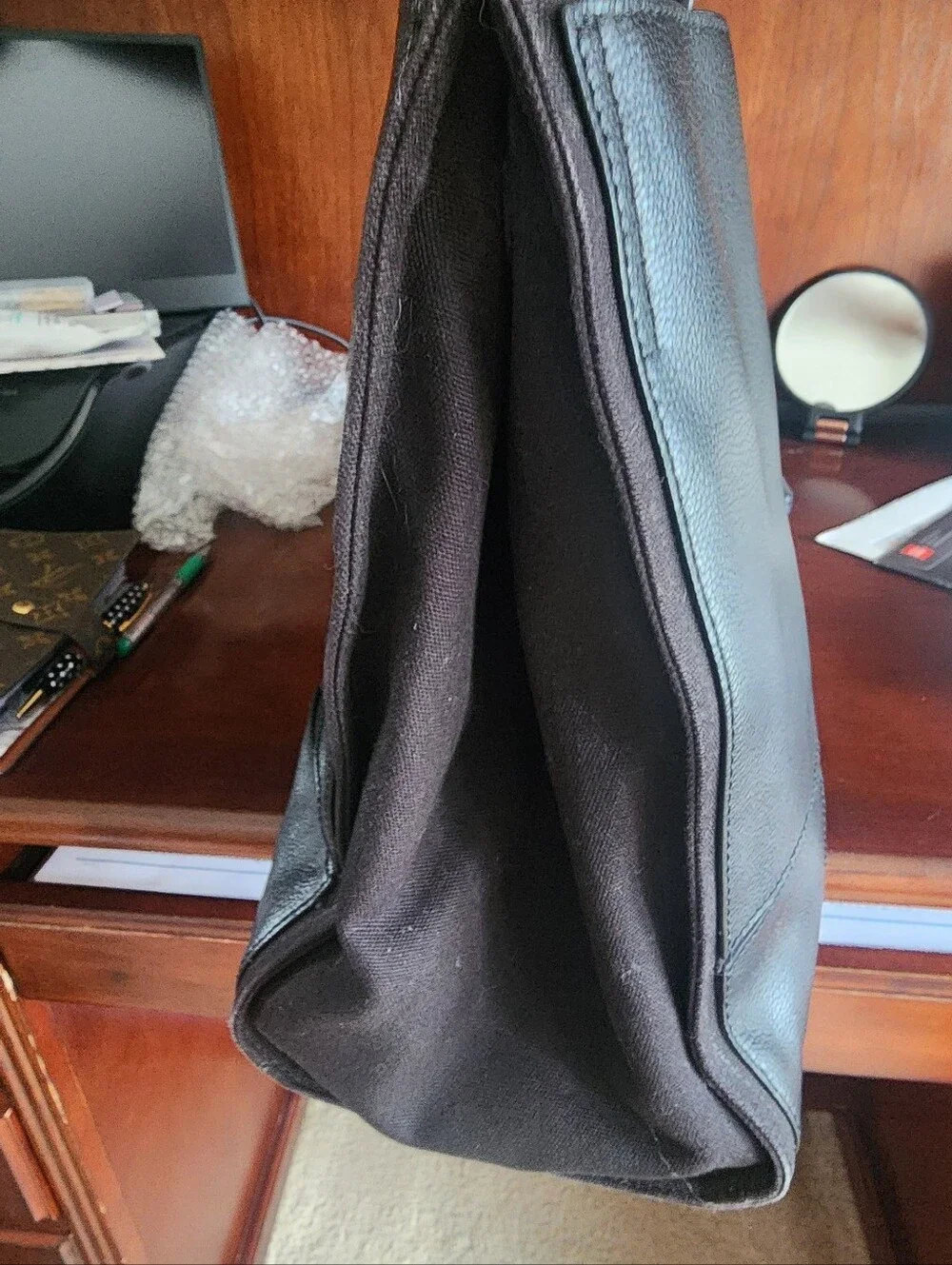 Tory Burch Black Leather Tote with Embossed Logo
